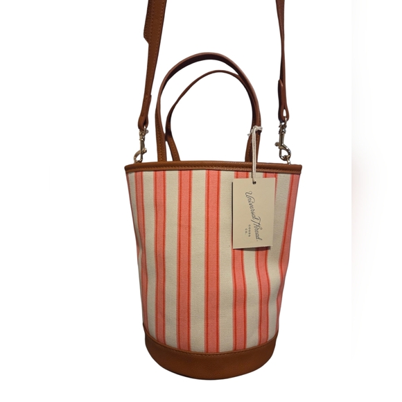 Universal Thread - NEW Striped Canvas Bucket Satchel / Crossbody Vegan Leather - Picture 3 of 11